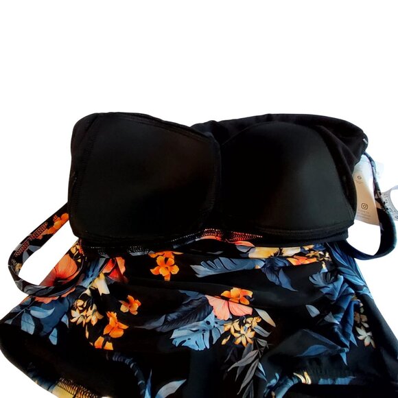 Lands End Floral One-Piece Swimsuit Size X Small Black Multicolor Nylon Spandex - Picture 8 of 8